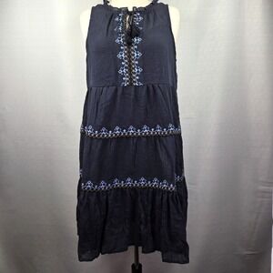 LOVESTITCH Blue Sleeveless Midi Dress Women's Large Embroidered Boho‎ Resortwear